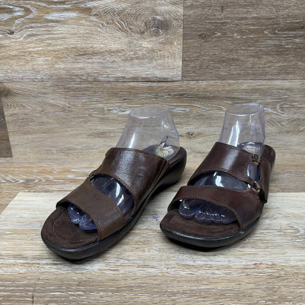 Earth Spirit Marjorie Brown Leather Slide Sandal Women's Size 9.5